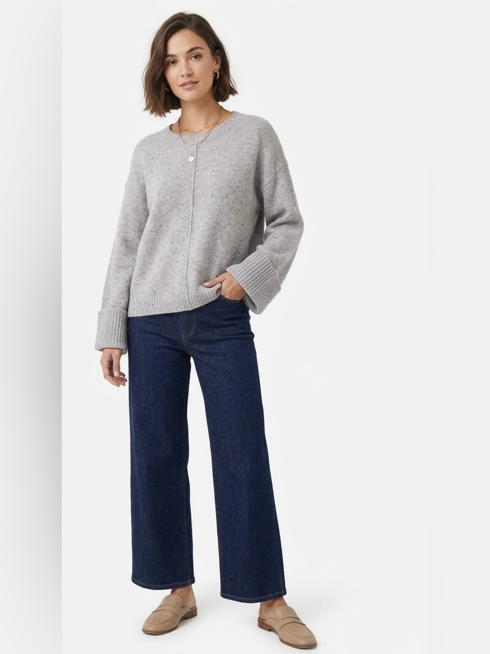 Blu Pepper $48 P2P 19-22” L 22.5”Confetti Speckled Knit Exposed Seam Sweater M